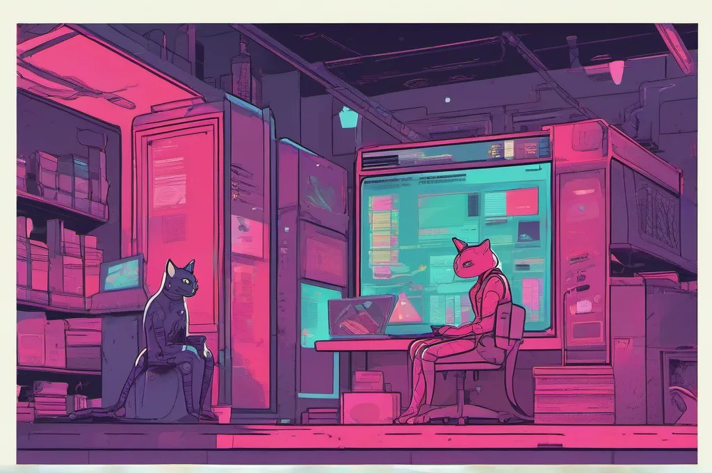 Digital illustration of cyberpunk cats in neon-lit urban scenes, engaged in AI-agent tasks such as coding, debugging, or analyzing data streams. The style features glowing outlines, high contrast, and a vibrant acid-color palette. No brand logos, no invented software screenshots, no legible text.: How to Build a Researcher-Writer Agent Handoff Loop for Documentation